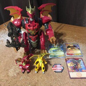 BAKUGAN TOY LOT SPINMASTER DRAGONOID INFINITY W WINGS YELLOW DRAGONOID RED PYRUS